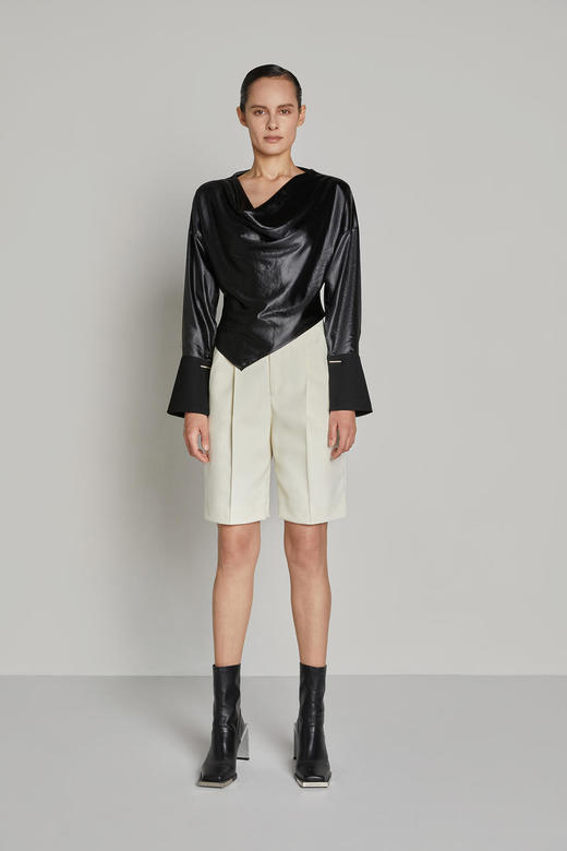 荡领斜摆落肩拼袖上衣 商品图2