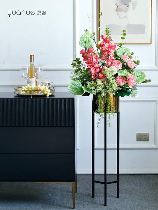 假花仿真花摆设客厅酒店商场落地花艺摆件高档金属架轻奢装饰插花 商品图0