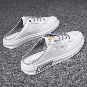 男鞋2023夏季新款半拖鞋男透气潮流小白板鞋男士一脚蹬懒人帆布鞋sjmh12