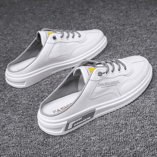 男鞋2023夏季新款半拖鞋男透气潮流小白板鞋男士一脚蹬懒人帆布鞋sjmh12 商品图0