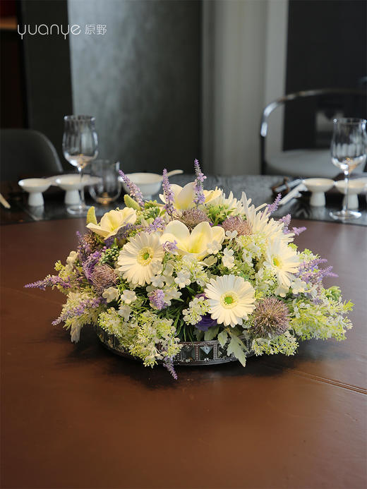 酒店圆桌转盘餐桌花摆花高端仿真花餐厅包厢客厅玄关假花装饰摆件 商品图2