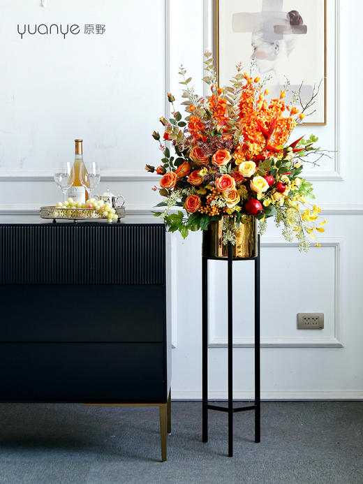 假花仿真花摆设客厅酒店商场落地花艺摆件高档金属架轻奢装饰插花 商品图1