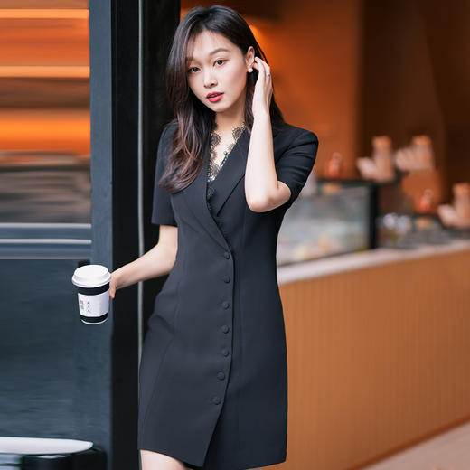 白色西装连衣裙女夏新款职业装气质女神范修身蕾丝拼接裙子 商品图4