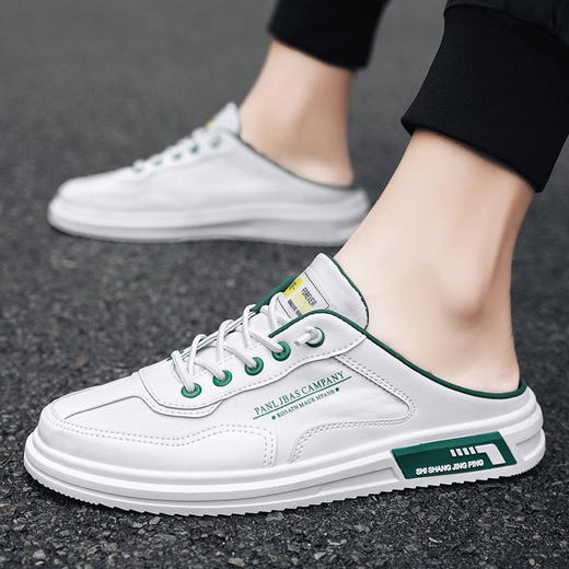 男鞋2023夏季新款半拖鞋男透气潮流小白板鞋男士一脚蹬懒人帆布鞋sjmh12 商品图7