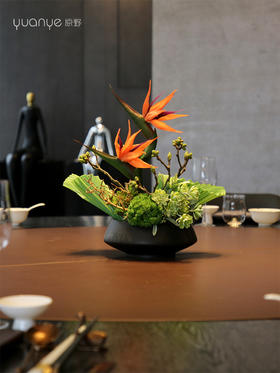 酒店圆桌转盘高端仿真花餐桌花摆花茶室客厅玄关摆件假花摆设餐厅