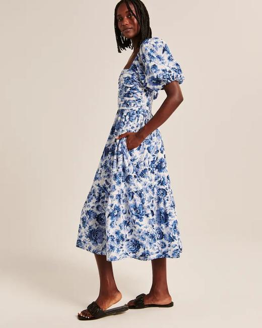 7折！AF新款 泡泡袖皱褶熊方领连衣裙 商品图2