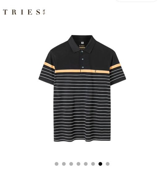 才子男装拼接条纹男士翻领短T 商品图1