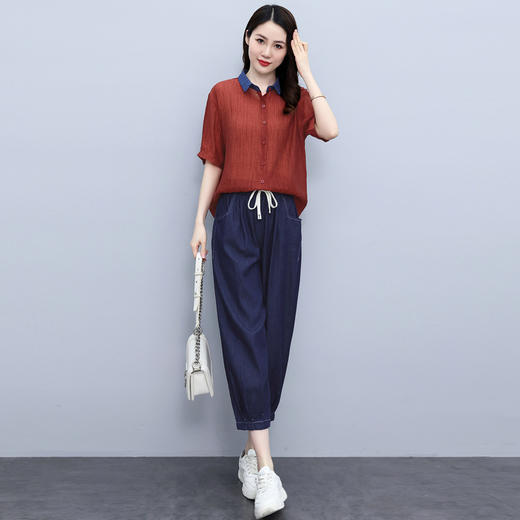 棉麻套装新款大码休闲时尚薄款妈妈显瘦两件套HR-WY08129 商品图3