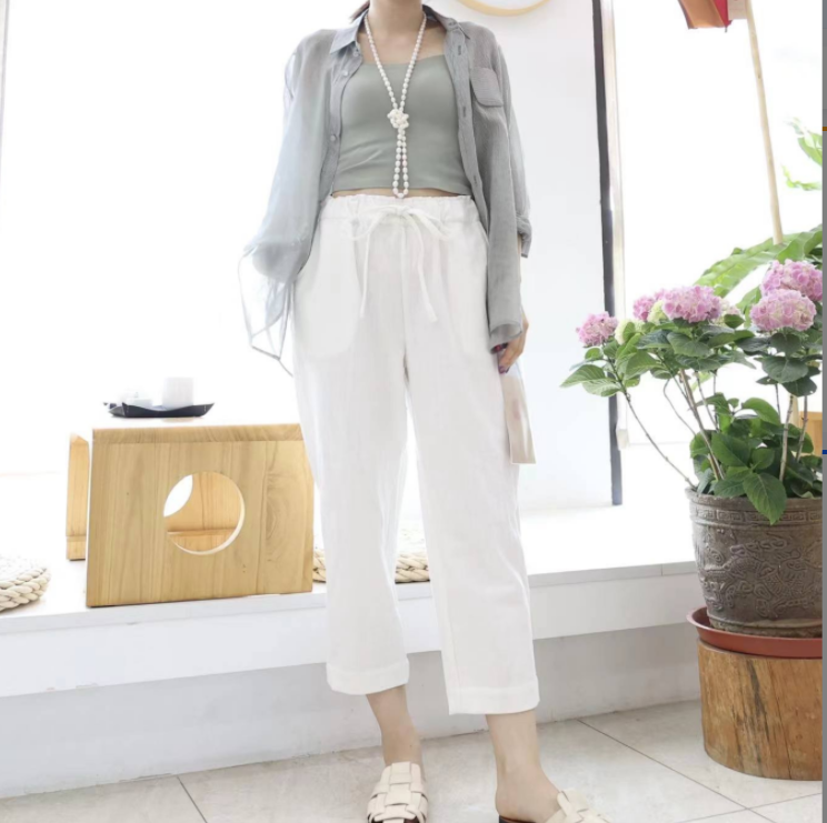 预售： 2022春款休闲裤（22709081-线纹白）