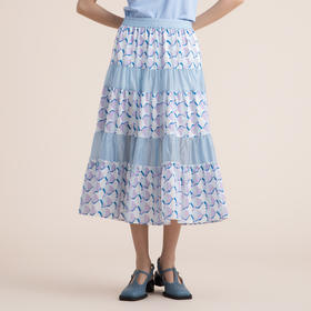 谜底棉麻半身裙2022夏新款银杏叶印花度假仙女气质裙子222MB0720