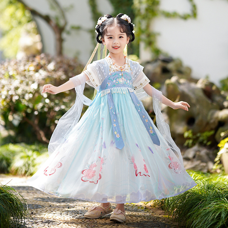 XWN2182新款女童中国风优雅气质汉服连衣裙