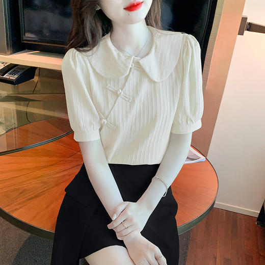 复古中国风，盘扣设计感娃娃领短袖衬衫KQL-9586 商品图1
