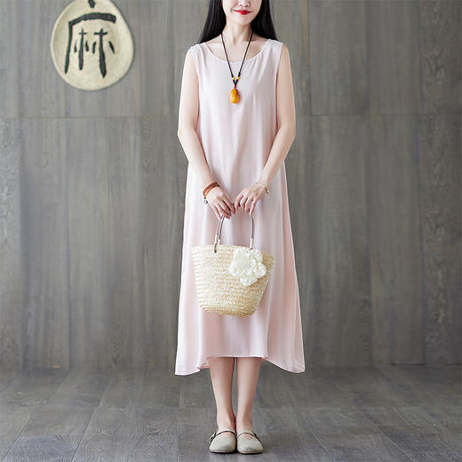 复古文艺纯色舒适背心连衣裙2023春秋女长款裙子宽松打底裙cyl11 商品图1