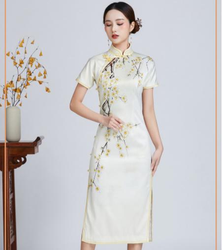 QC1698097 2022夏季新款真丝长款可定制手工盘扣旗袍裙礼服宴会 商品图0