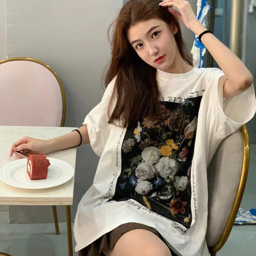 【美式复古花卉短袖T恤，时尚美观】黛唯梵爆款纯棉T恤，2022新款，小众设计上衣热卖 商品图9