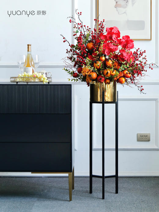 假花仿真花摆设客厅酒店商场落地花艺摆件高档金属架轻奢装饰插花 商品图2