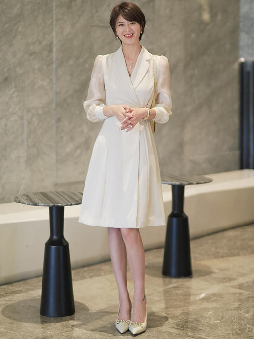 西装连衣裙女高级感夏季新款法式气质V领修身职业中长裙子 商品图4