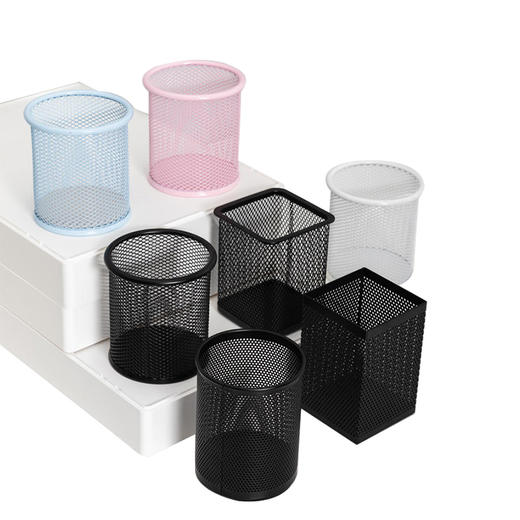【仅供集采】12个/盒得力笔筒圆形金属网格笔插文具商务笔类收纳简约网纹创意时尚化妆刷收纳筒笔盒大容量多功能简约办公用品 商品图0
