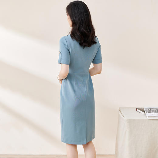 剩S/M/L/XXL 米思阳2025夏季新款纯色气质淑女包臀裙子知性显瘦短袖连衣裙1552 商品图3