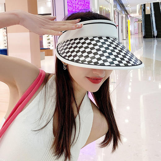 【爆款全网的时尚遮阳帽】晚晚同款旗格子防晒帽 防晒指数UPF50+配防风绳 出街百搭利器 有效阻隔95%以上紫外线 商品图5