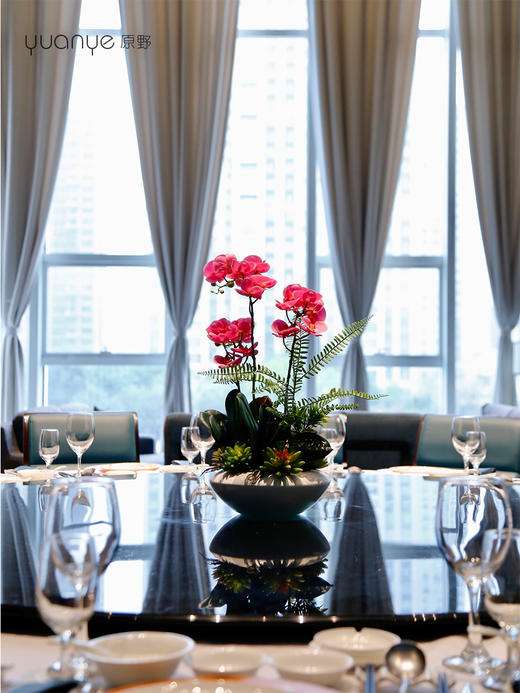 酒店圆桌转盘餐桌花摆花新中式高端餐厅客厅玄关假花摆设装饰摆件 商品图0