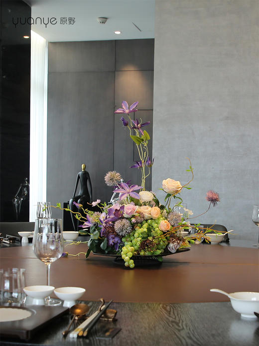 酒店圆桌转盘高端仿真花餐桌花摆花茶室客厅玄关摆件假花摆设餐厅 商品图1