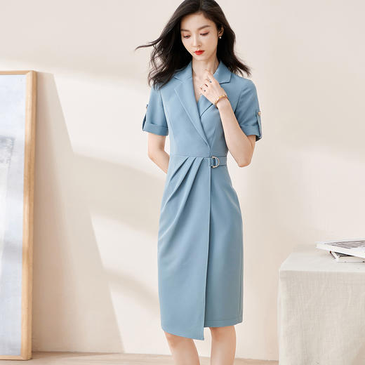 剩S/M/L/XXL 米思阳2025夏季新款纯色气质淑女包臀裙子知性显瘦短袖连衣裙1552 商品图0