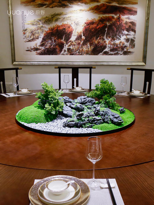 酒店餐桌花摆花高端新中式大圆桌装饰摆件餐厅中间转盘造景微景观 商品图2