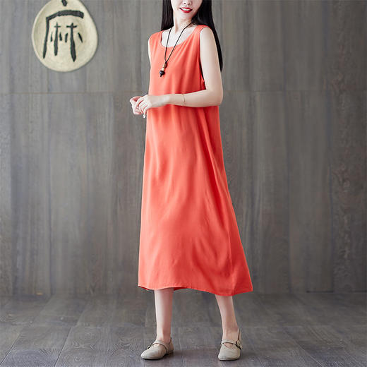 复古文艺纯色舒适背心连衣裙2023春秋女长款裙子宽松打底裙cyl11 商品图3