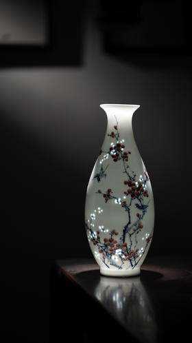 富玉玲珑花瓶卧室陶瓷器中式居家装饰品花瓶家-手绘喜上红梅