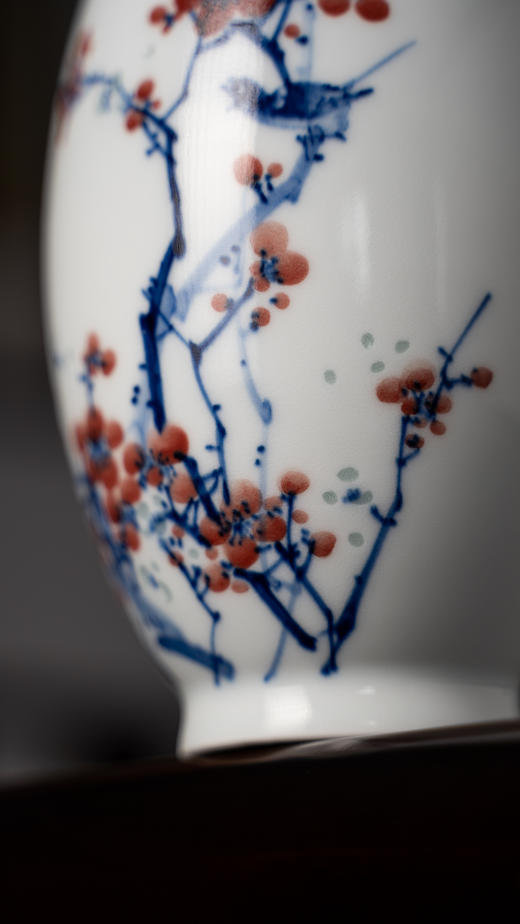 富玉玲珑花瓶卧室陶瓷器中式居家装饰品花瓶家-手绘喜上红梅 商品图3