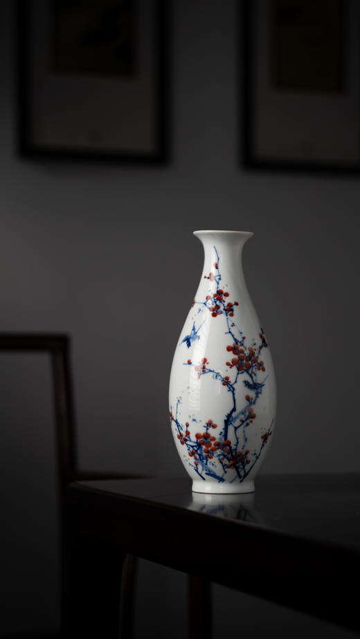 富玉玲珑花瓶卧室陶瓷器中式居家装饰品花瓶家-手绘喜上红梅 商品图2