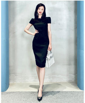 “仪式感系列“J20284418A颈袖添香季新款女装职场工作正装修身包臀蝴蝶结短袖ol连衣裙J20284418A