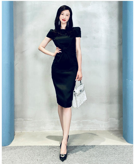 “仪式感系列“J20284418A颈袖添香季新款女装职场工作正装修身包臀蝴蝶结短袖ol连衣裙J20284418A 商品图0