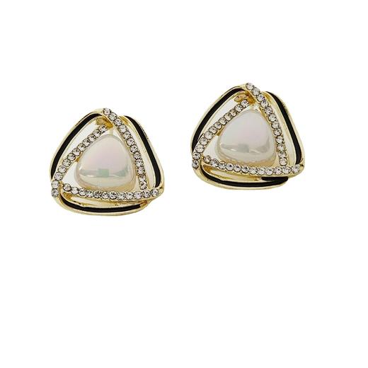 JU-A3176新款潮小香风耳饰几何耳环韩国气质炫彩珍珠滴油双三角形耳钉 商品图4