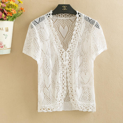 BCY短袖小开衫女时尚修身冰丝镂空小披肩短款配裙子的小罩衫防晒衫 商品图2