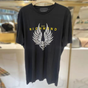 RICHMOND 男士棉质镶钻骷髅翅膀圆领短袖T恤 黑色 RMP19224TS BLACK