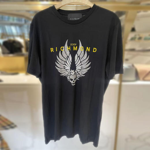 RICHMOND 男士棉质镶钻骷髅翅膀圆领短袖T恤 黑色 RMP19224TS BLACK 商品图0