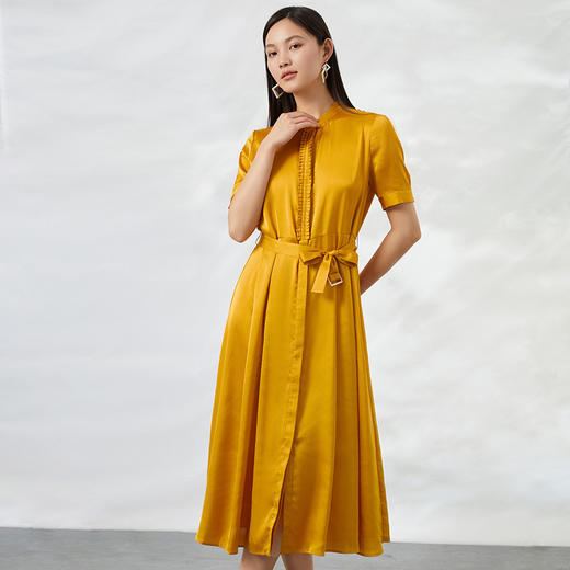 EITIE爱特爱通勤立领收腰显瘦百褶裙摆中长裙连衣裙6607326 商品图3