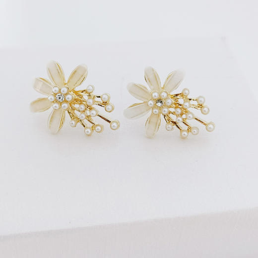 JU-DS2031新款气质简约珍珠耳环925银针花瓣耳钉女小众设计感网红耳饰 商品图2