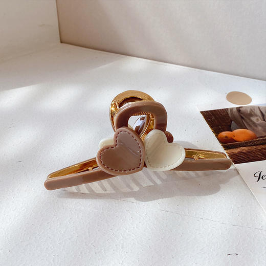 LBE-dz589韩版奶茶咖色爱心发夹后脑勺抓夹鲨鱼夹感网红甜美女头饰 商品图6