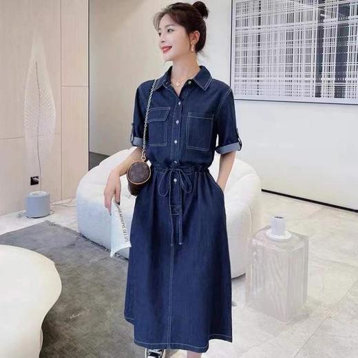 YHSS 16862 时尚气质收腰显瘦过膝长款牛仔连衣裙 商品图3