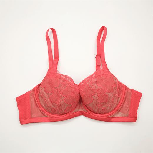 贝佳人新品大胸零负担舒适内衣无压软钢圈透气3/4水晶杯红色文胸 商品图4