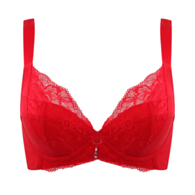 贝佳人新品本命年红色轻薄透气蕾丝显小内衣温感远红外养护文胸