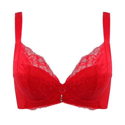贝佳人新品本命年红色轻薄透气蕾丝显小内衣温感远红外养护文胸 商品图0