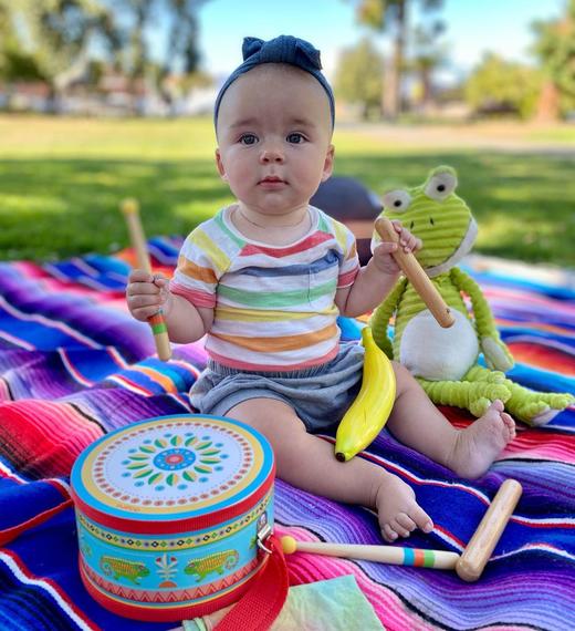 djeco儿童宝宝曼波变色龙手敲鼓手拍鼓音乐玩具婴儿打鼓拍拍木制 商品图5