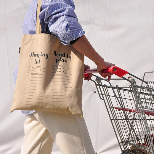 钟书阁购物清单米色帆布袋帆布包单肩包女ins文艺大容量手提布袋学生手提袋购物袋环保袋包 商品图1