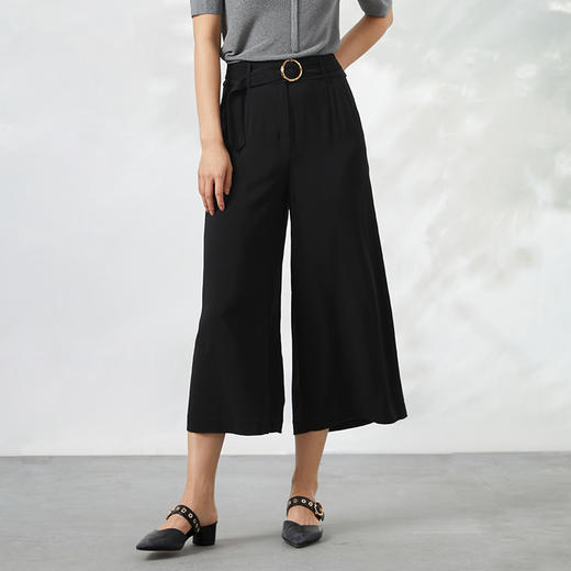 下架-EITIE爱特爱纯色通勤显瘦简约阔腿裤九分裤6605310裤子 商品图3