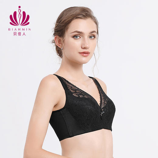 贝佳人新品大码内衣深V性感蕾丝背心式全罩杯薄款大胸显小收副乳 商品图1