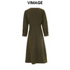 VIMAGE/纬漫纪秋冬新款通勤纯色气质V领连衣裙VC2207002 商品缩略图1